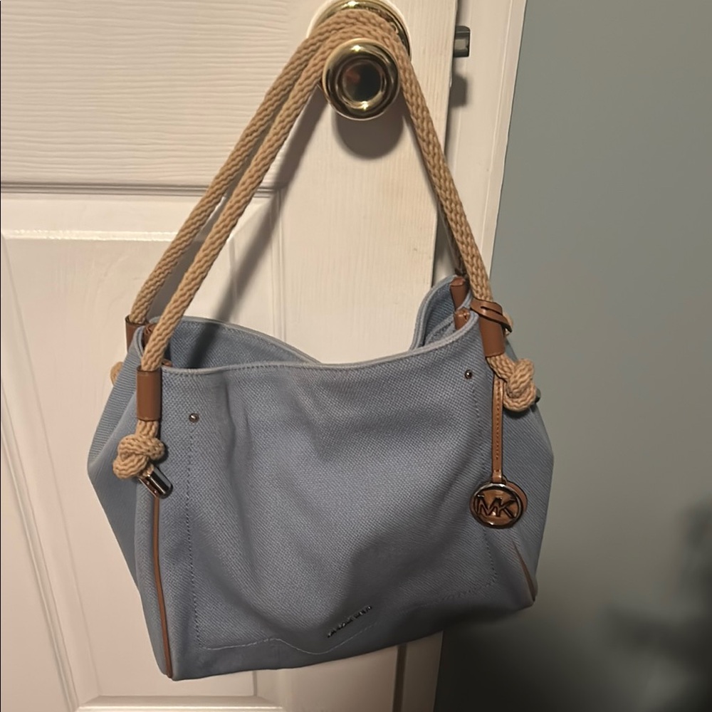 Michael Kors Light Blue and Tan Shoulder Bag
